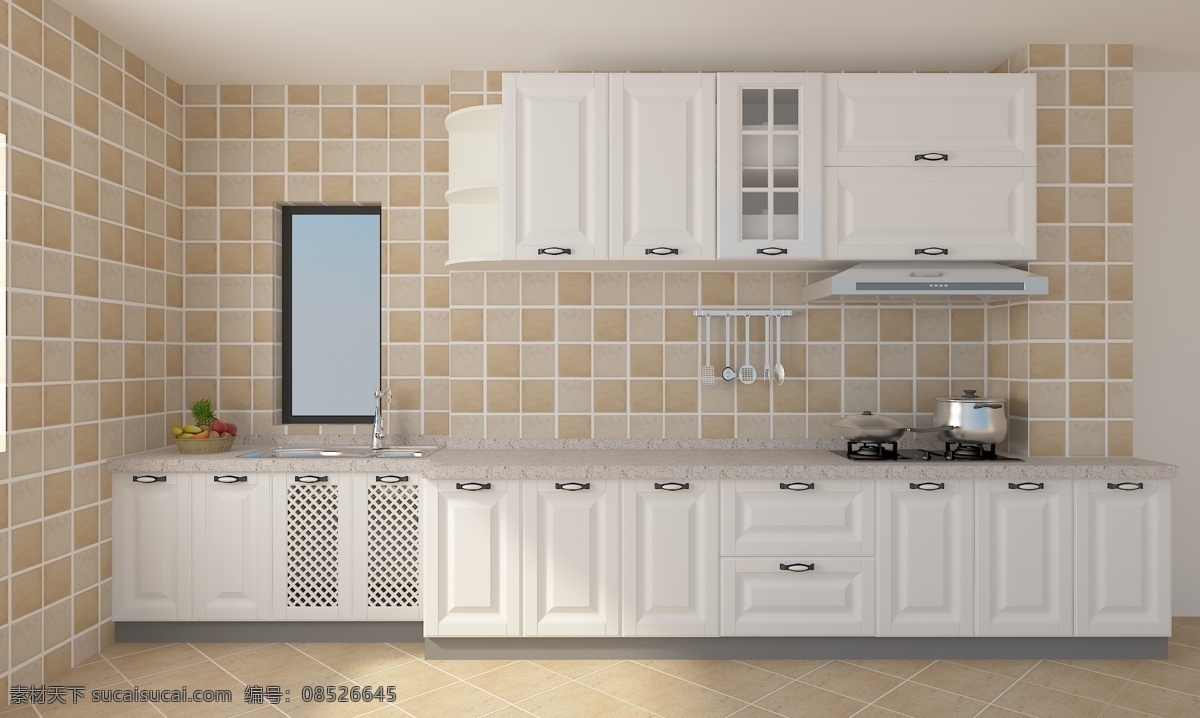 厨房 白色 橱柜 效果图 欧式门型 白色橱柜 美式厨房 美式橱柜 厨房效果图 橱柜效果图 3d图 3d设计 3d作品