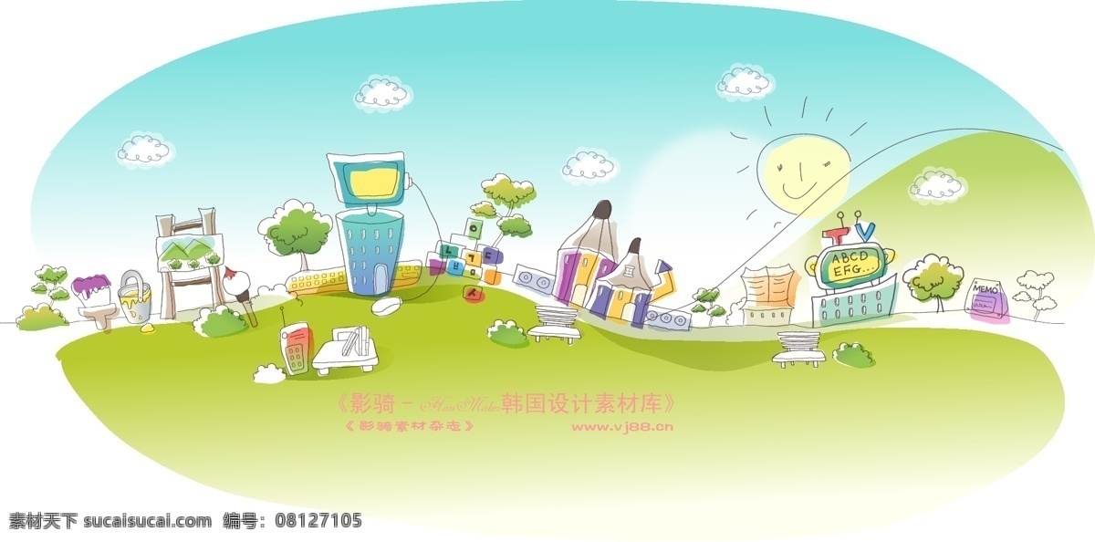 城市 风景 hanmaker 韩国 设计素材 库 城市风景 卡通 漫画 手绘 矢量图 建筑家居