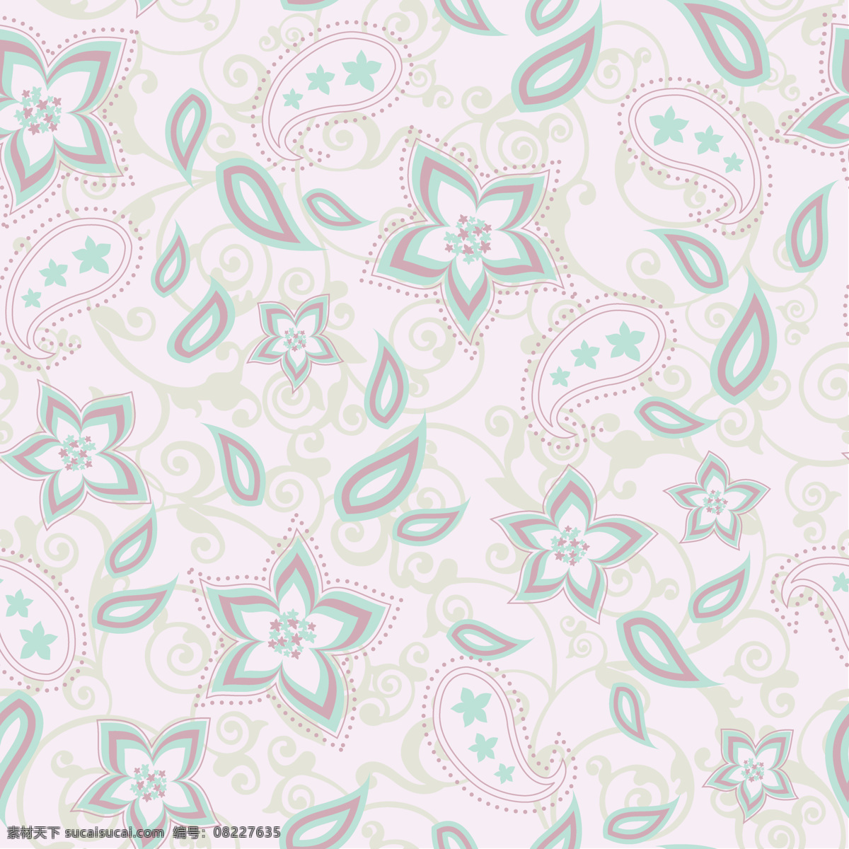 位图 佩斯利涡旋纹 植物 免费素材 面料图库 服装图案 白色