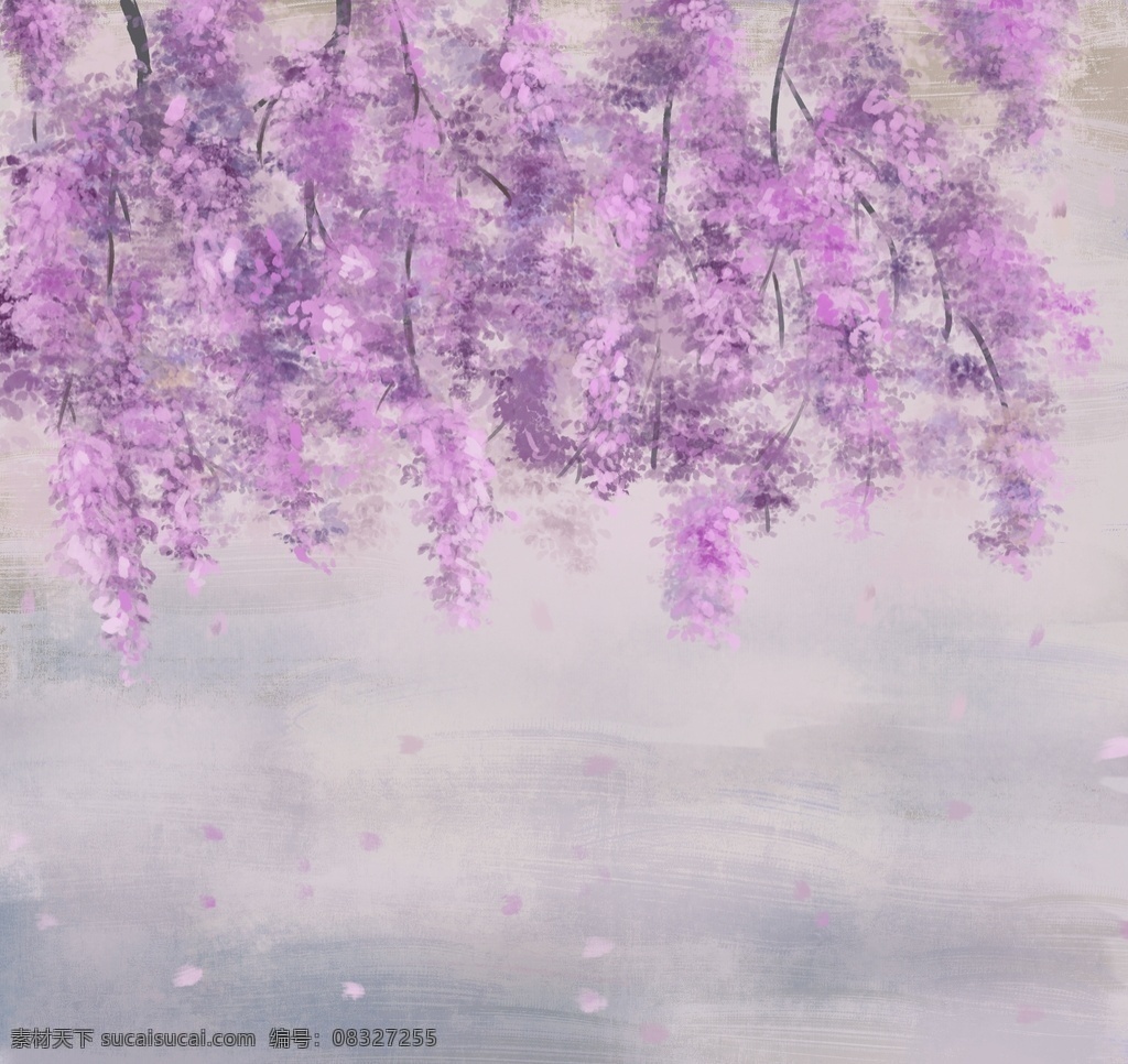 手绘花图片 紫色的花 手绘 紫藤萝 古风 背景