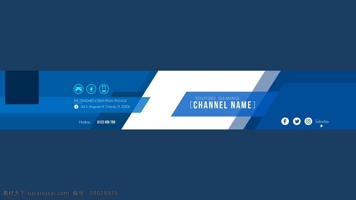 蓝色 youtube 游戏频道 界面 banner 广告 几何 时尚 网页模板 网页素材 炫酷 游戏界面 游戏模板
