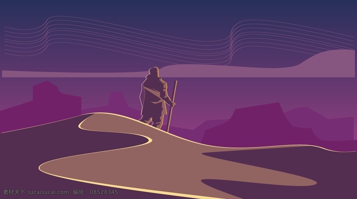 沙漠孤独 卡通 手绘 插画 扁平化 户外 帐篷 野营 风景 banner 卡通风景插画 路上风光 路沿线风景 卡通山间 公路风景 矢量 道路 树木 自然景观 自然风光 卡通风景 升起的太阳 月亮 大树 山坡 郊外 自然 云朵 路 风景插画 动漫动画 矢量素材