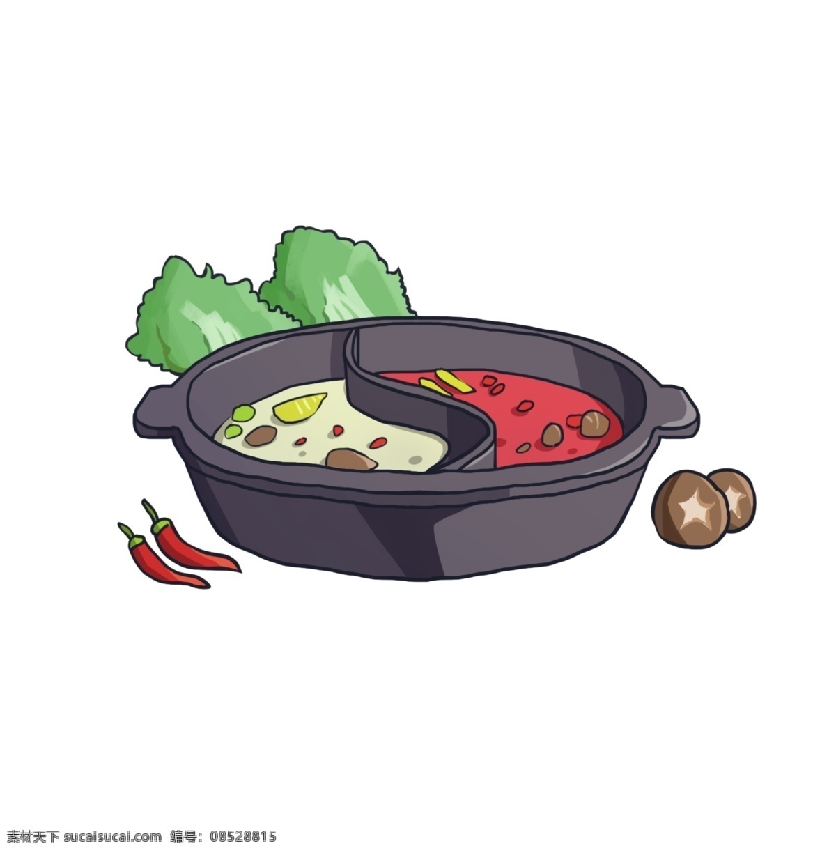 手绘 卡通 火锅 素材图片 卡通素材 食物 插画 鸳鸯锅 psd素材 大餐 食物素材 分层