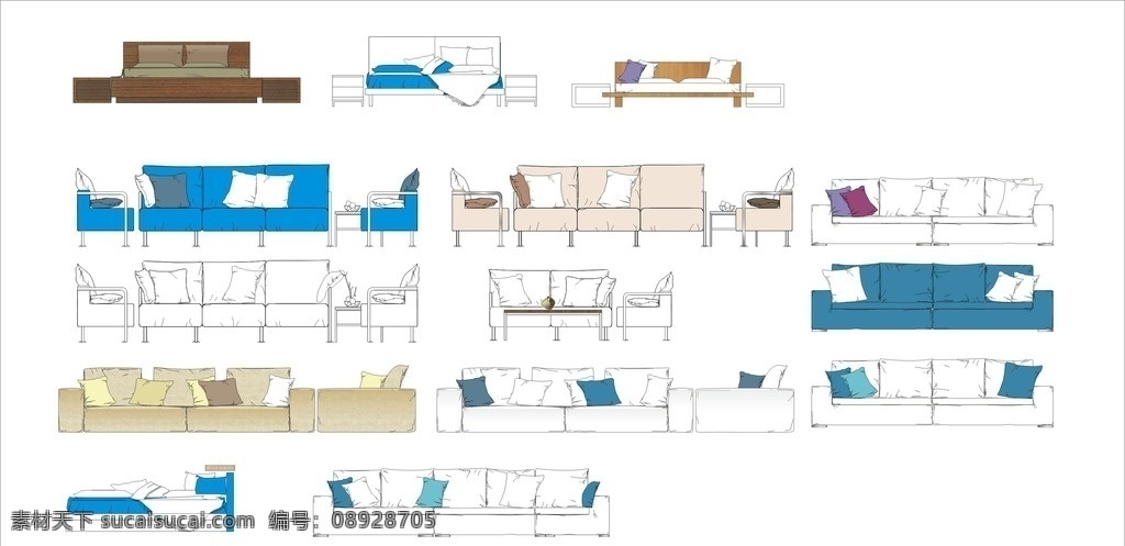 室内设计素材 沙发立面图 蓝色沙发 现代风沙发 室内设计 平面图 欧式立面图 现代立面图 原创集 室内广告设计