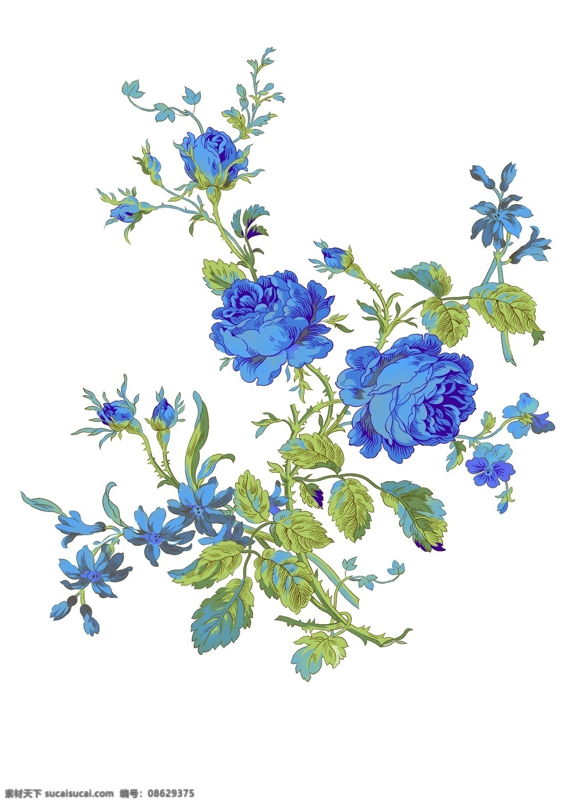 蓝色 花朵 文件 源文件 psd源文件 花纹花边素材
