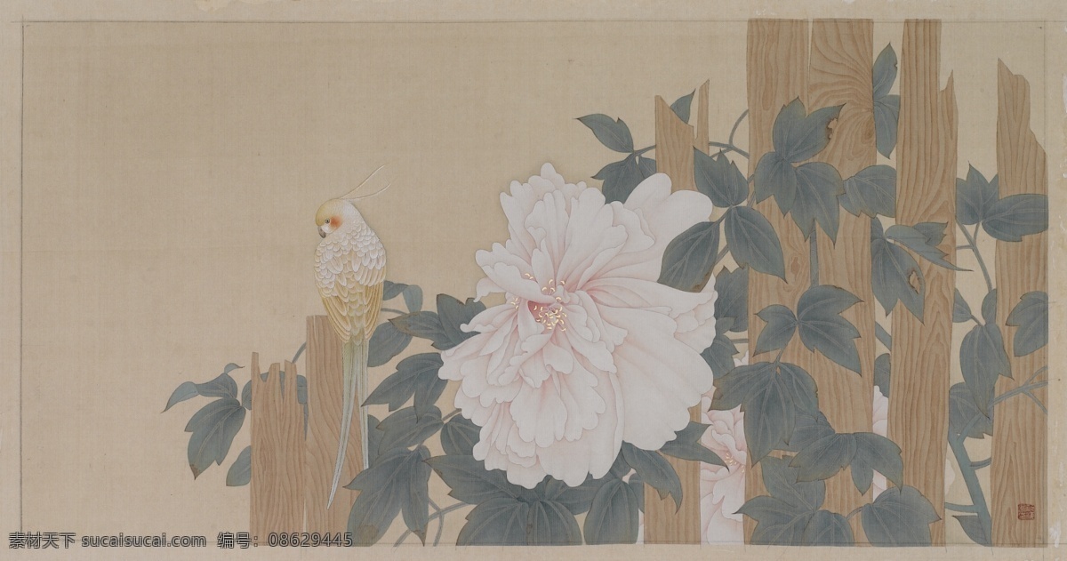 淡彩 工笔 工笔花鸟 花鸟 绘画书法 栏杆 文化艺术 设计素材 模板下载 装饰画