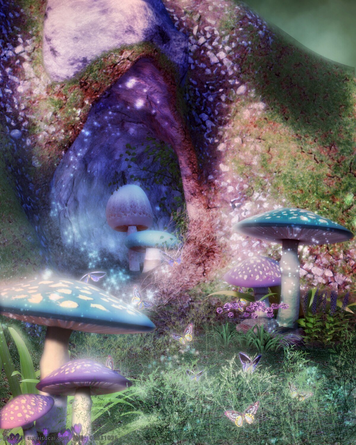 奇幻 魔幻 场景 插画 动漫动画 蘑菇 游戏场景 奇幻场景 洞穴 插画集