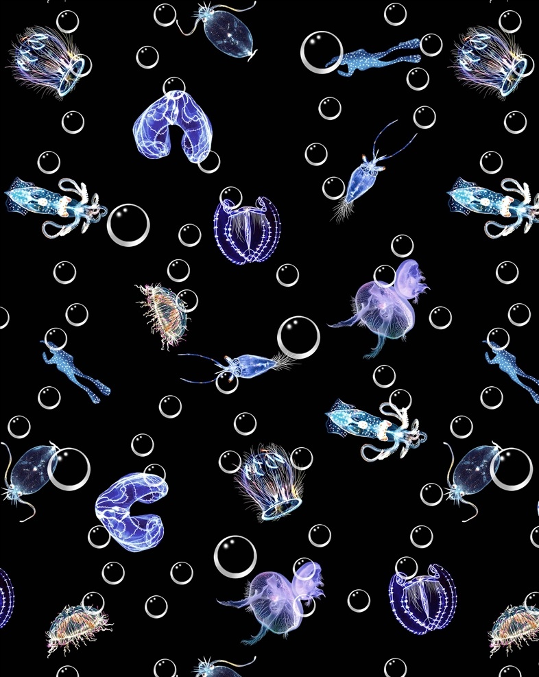 海洋生物 海底 世界 四方 连续 底纹 服装设计 男装设计 女装设计 箱包印花 男装印花 女装印花 童装印花 潮流服装花 潮牌设计 面料印花 布料印花 贴纸图案 海底世界 海洋公园 海底两万里 蛙人 水族馆 水泡 水母 四方连续底纹 二方连续底纹 共享素材2