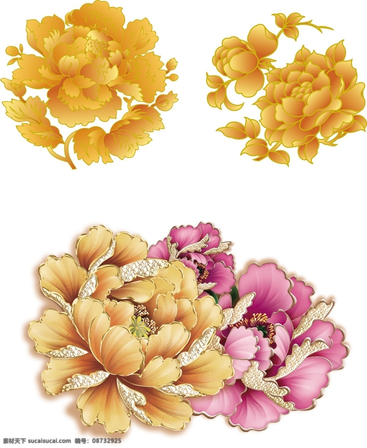 牡丹纹 牡丹 纹 金色 金牡丹 朵花 背景素材 底纹边框 花边花纹