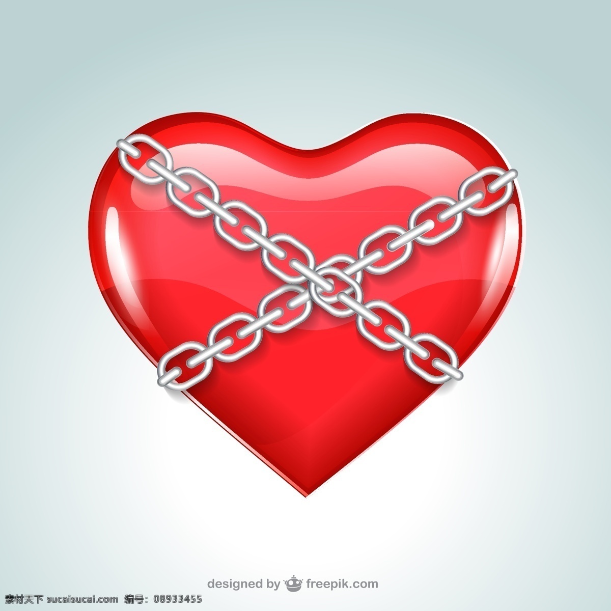 创意 铁链 捆 住 爱心 矢量 捆住的 红色 白色