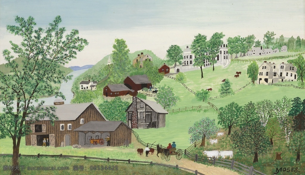 安娜 玛丽 罗伯森 作品 美国女画家 乡间 房屋 农忙 仲春时节 马车 现代油画 油画 文化艺术 绘画书法
