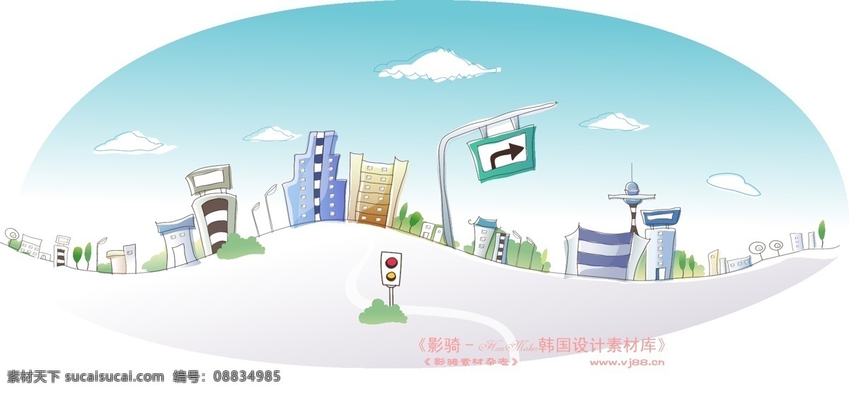 城市 风景 hanmaker 韩国 设计素材 库 城市风景 卡通 漫画 手绘 矢量图 建筑家居