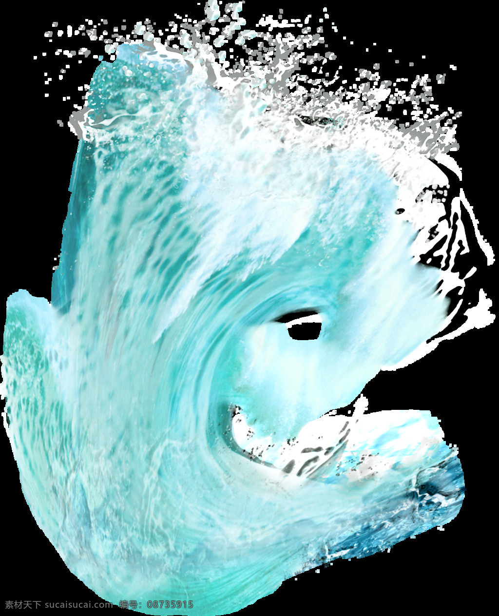 手绘 海浪 翻腾 元素 水墨 蓝色渐变 水珠 免抠