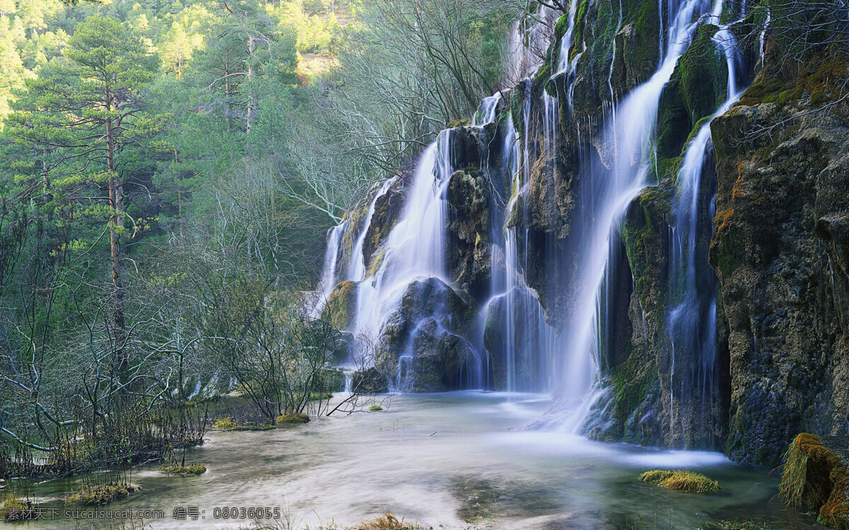 瀑布 流水 风光 景色 清凉 山水风景 摄影图 自然景观 家居装饰素材 山水风景画