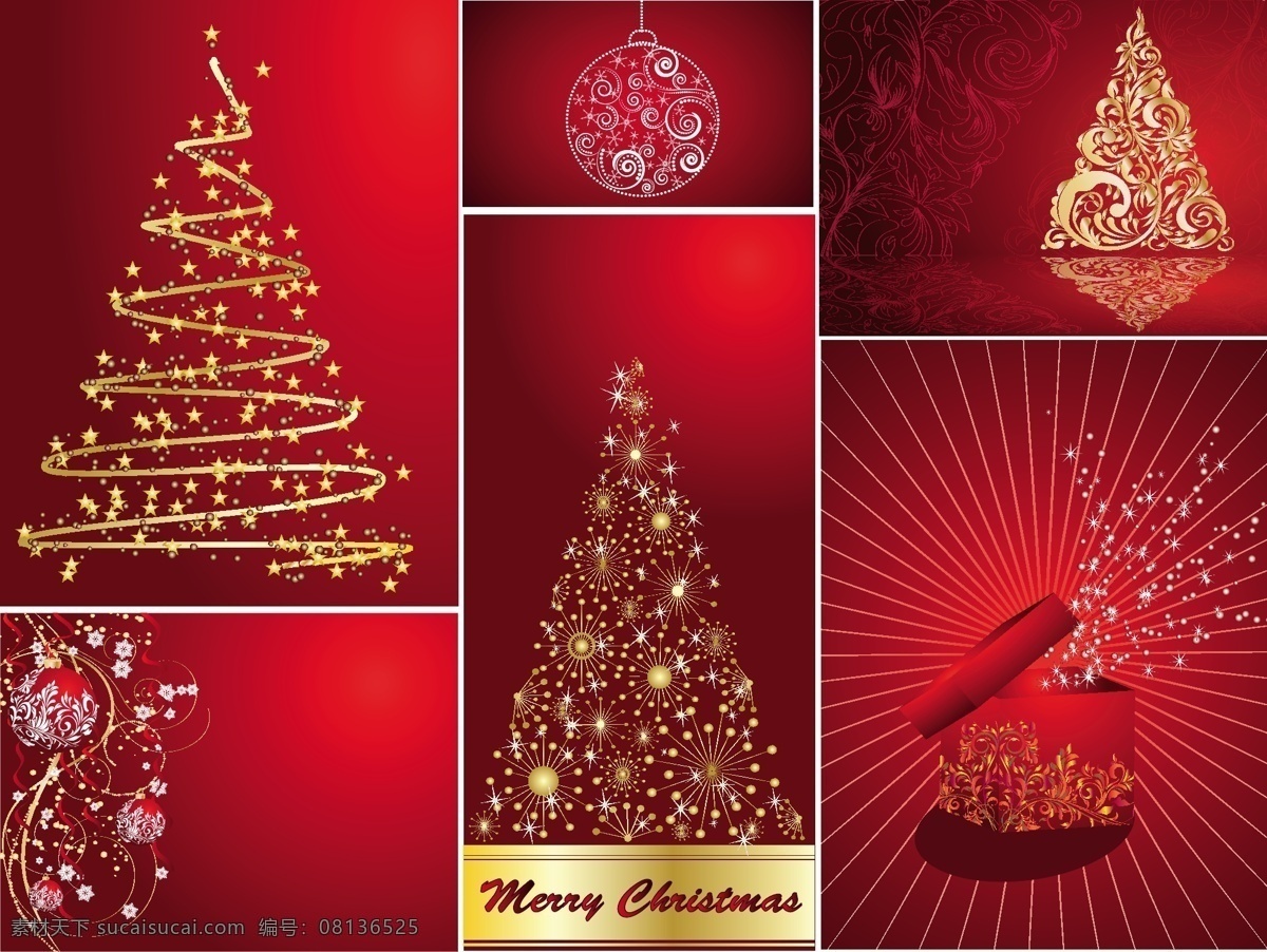 红色 装饰 圣诞树 矢量 彩球 节日 圣诞节 装饰花纹 节日素材