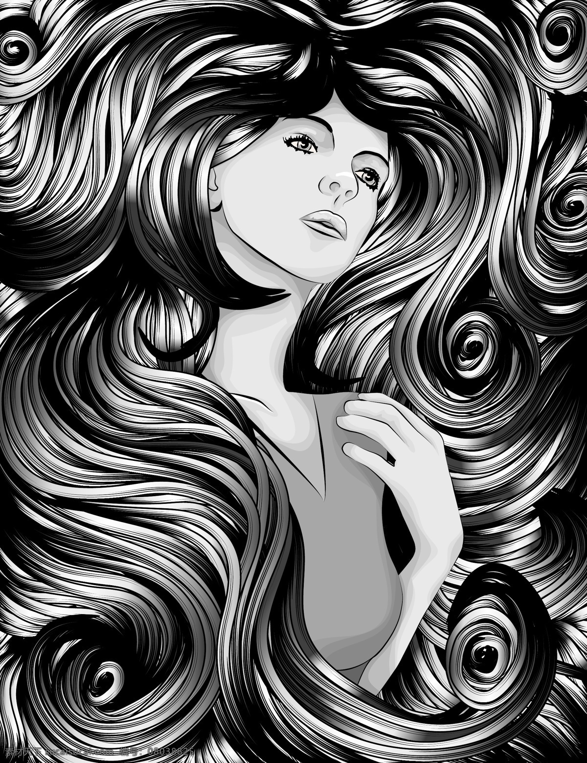 超酷 女性 头发 eps格式 发型 女人 人物 矢量素材 线条 复杂 矢量 矢量图 矢量人物