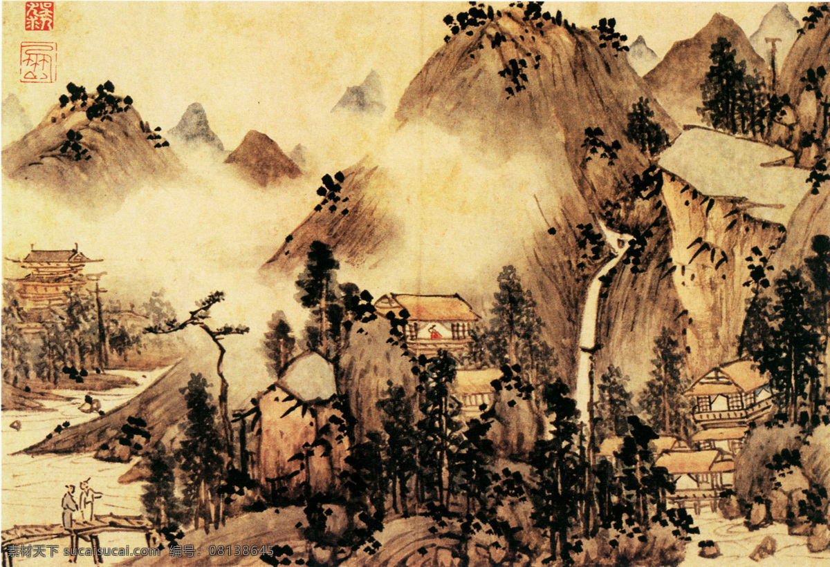 山水 名画 书画 人物 图 二 名家 尤 求 古画 山水画 书画真迹 中国水墨画 人物山水图 名家尤求 文化艺术