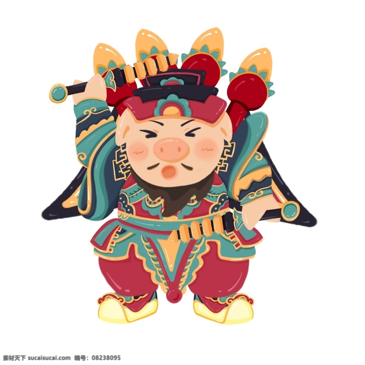 新年 新春 接 福 纳福 卡通 手绘 门神 猪 农历新年 卡通手绘 猪年 2019 新风格猪猪 除厄运 贴门神 传统习俗 年俗