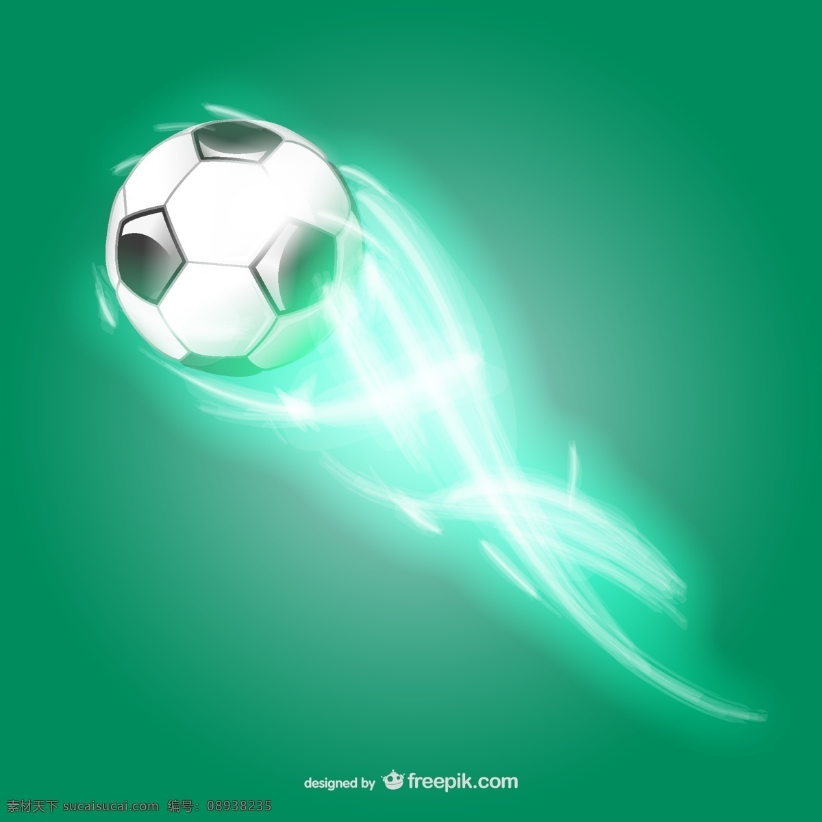 光效足球矢量 精美图片 绿色背景 模板 设计稿 素材元素 体育素材 旋风 光效足球 闪耀光束 足球 源文件 矢量图
