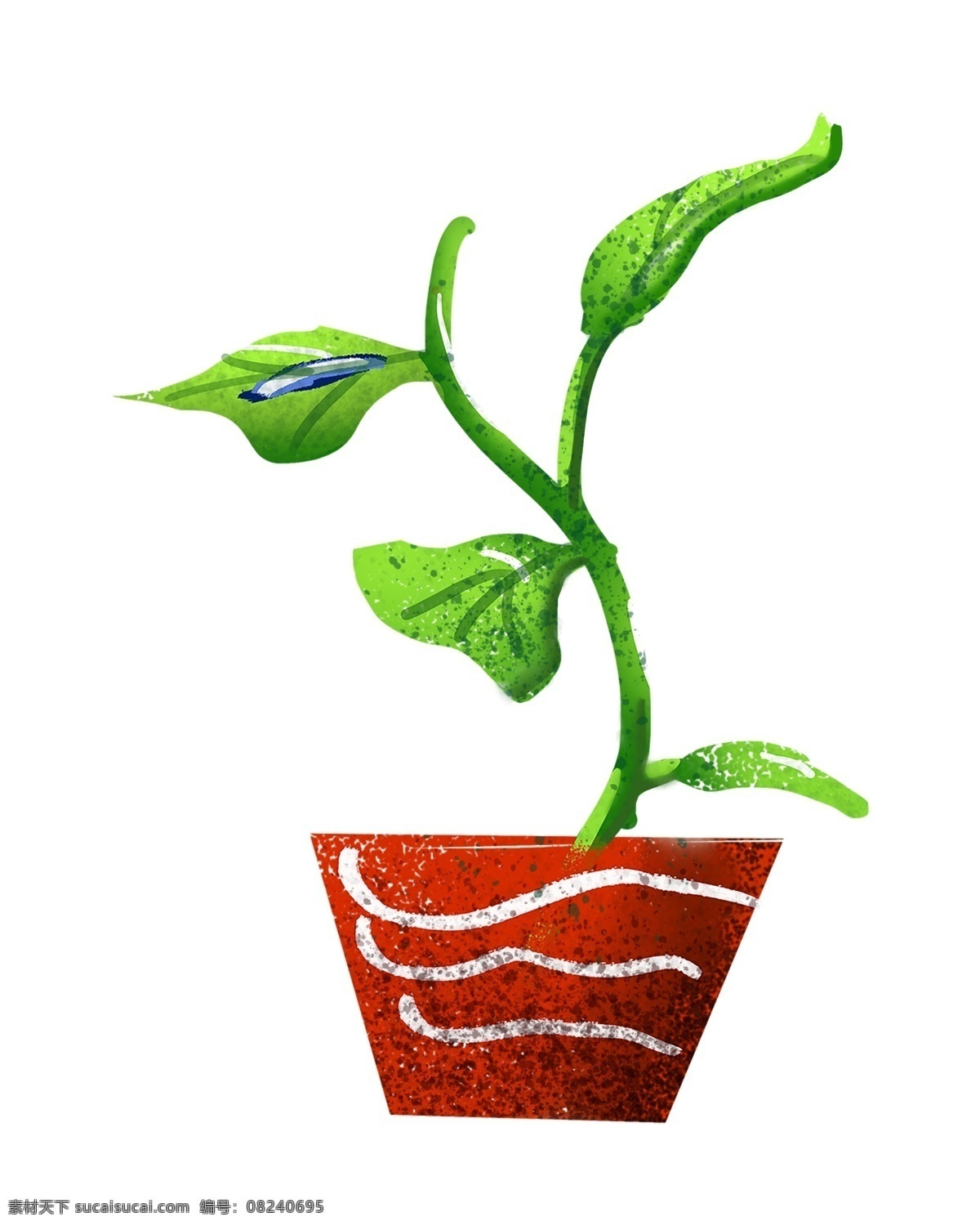 植物 盆栽 卡通 插画 植物的盆栽 卡通插画 绿植插画 植物插画 绿植 叶子 红色的花盆 嫩绿的植物