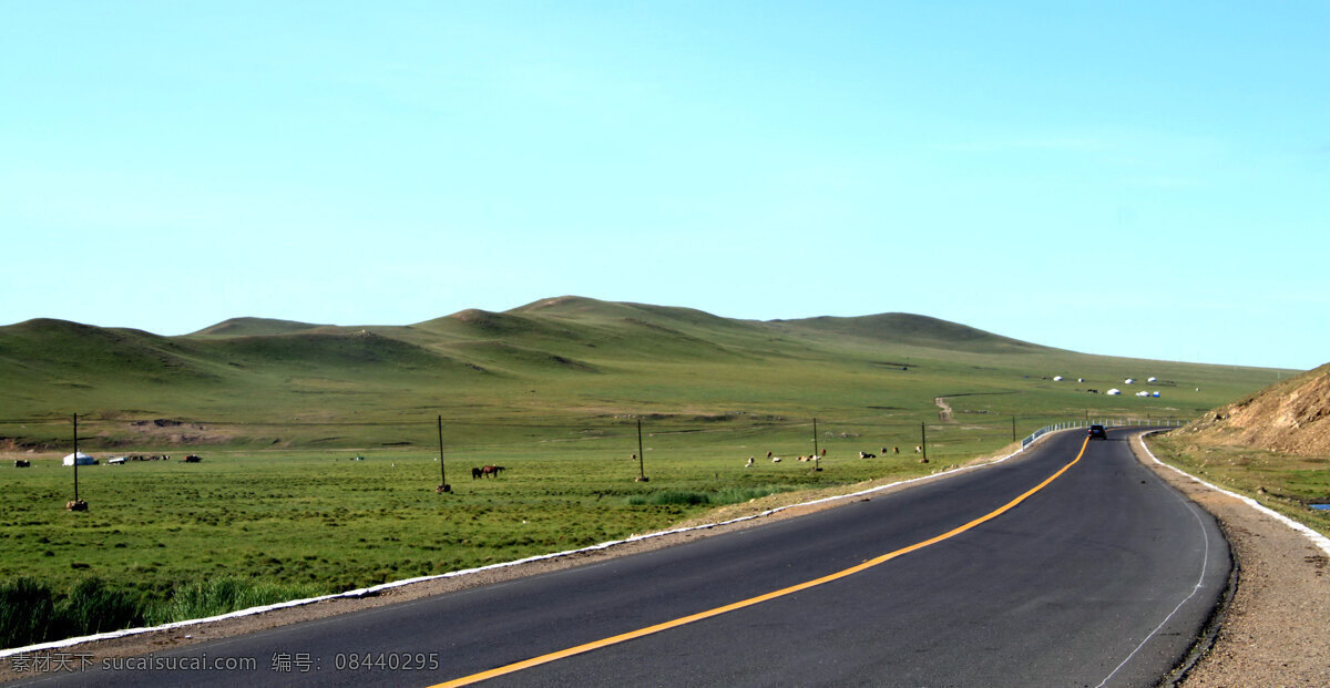 呼伦贝尔草原 呼伦贝尔 草原 公路 蓝天 内蒙古 自然景观 山水风景 青色 天蓝色
