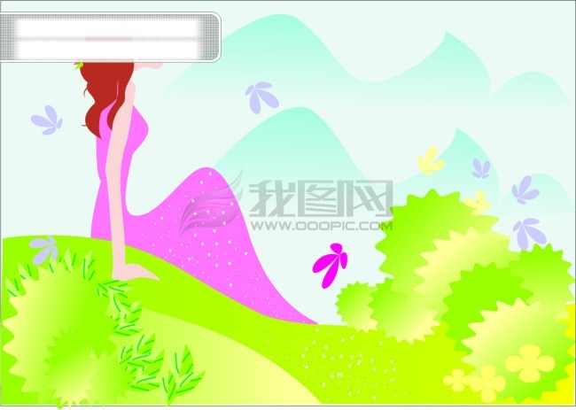矢量 女 风景画 落叶 飘 山 树 草 人物 美女 发夹 蝴蝶 远方 瞻望 沉思 云 裙子 矢量图 矢量人物