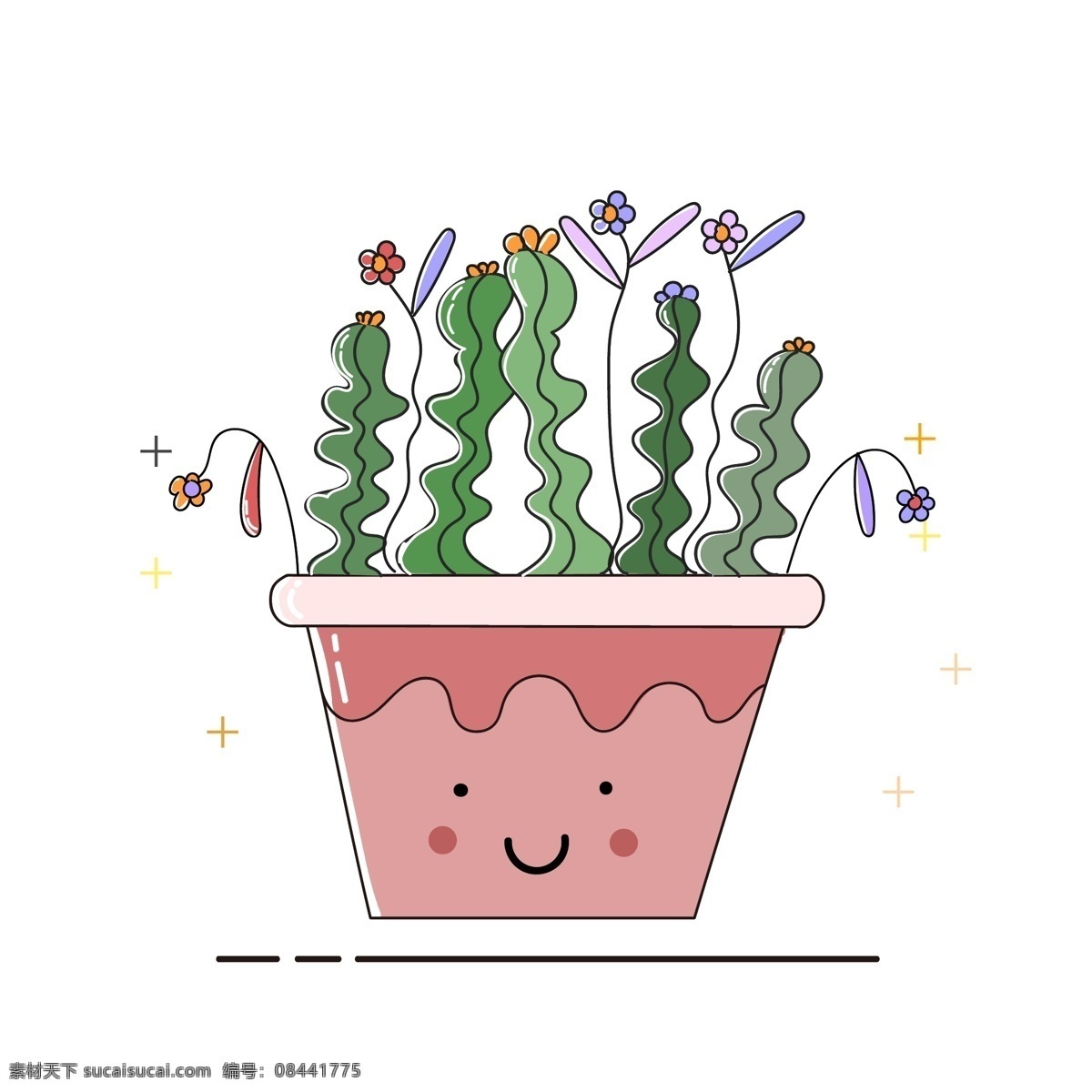手绘 植物 盆栽 花卉 卡通 可爱 矢量 元素 卡通可爱