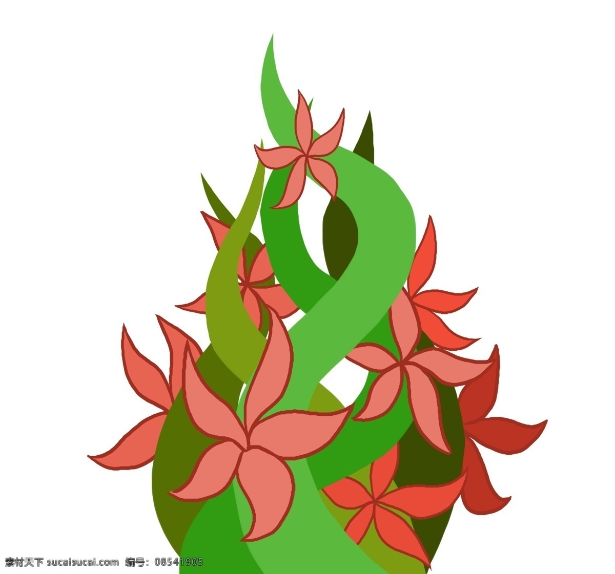 红色 花朵 花 藤 插画 花藤 绿色 绿色花藤 绿色花纹 红色花朵装饰 花叶 藤蔓 绿色植物花藤 鲜花插画