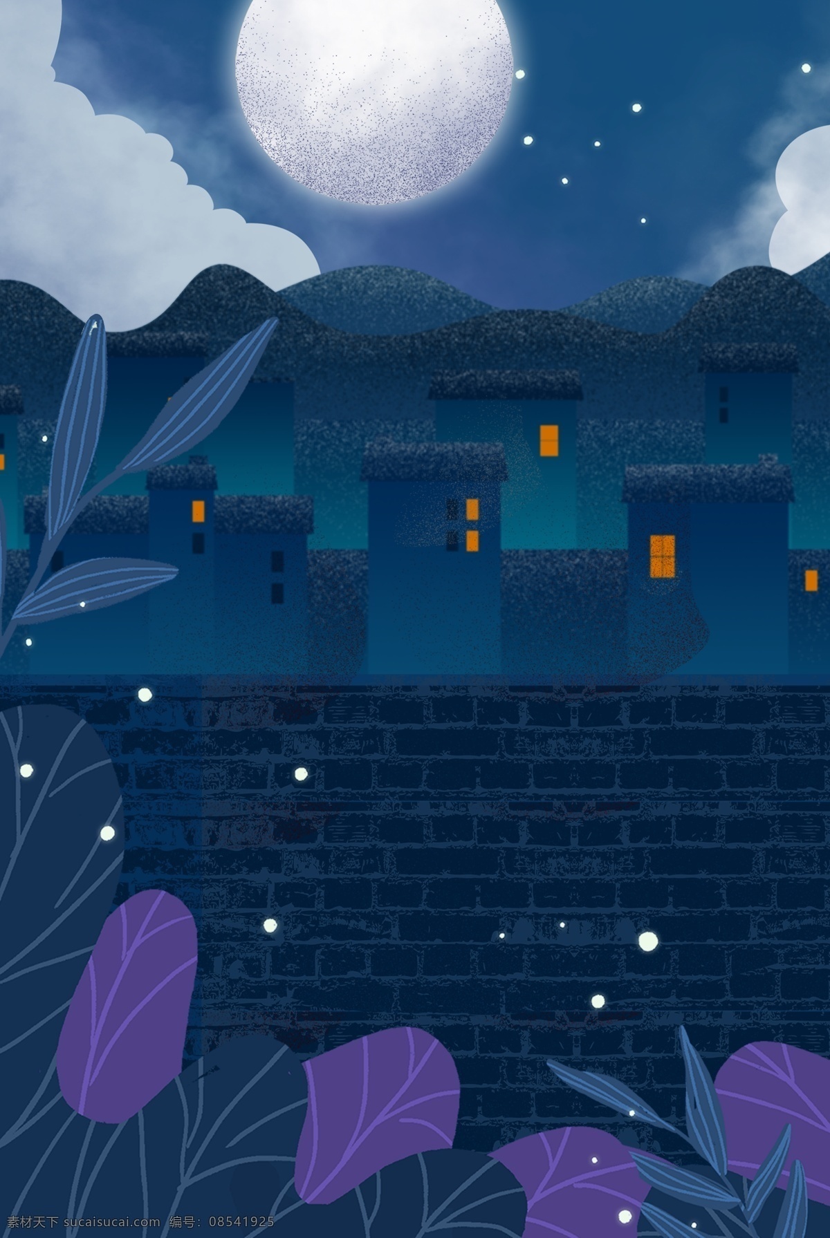 城市 建筑 风景 合成 背景 自然风景 楼房 夜景 白云 卡通 手绘 创意