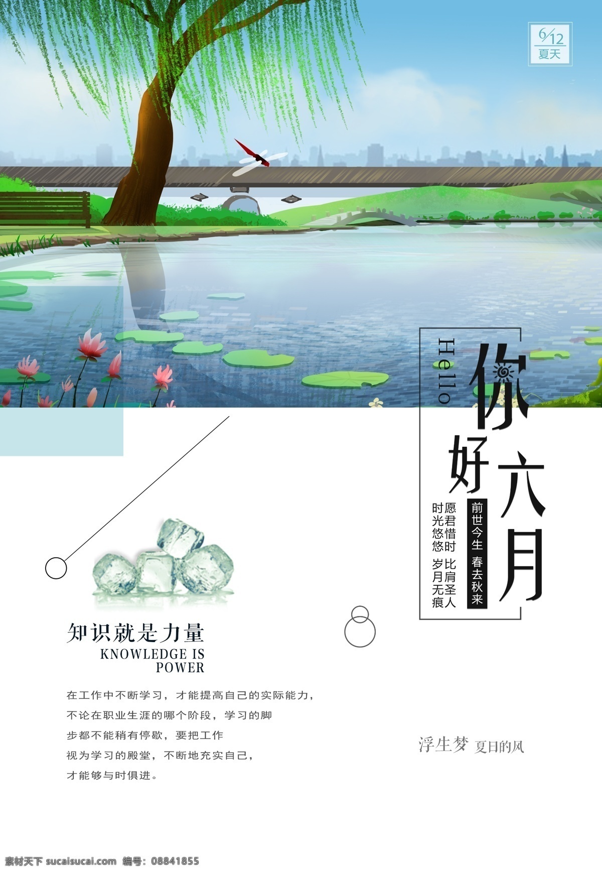 六月您好海报 六月 你好六月 六月你好 中国风 六月海报 风光 青蛙 阳光 柳树
