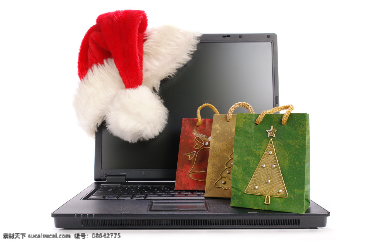 圣诞 购物袋 电脑 圣诞购物袋 包装袋 圣诞节 笔记本电脑 圣诞帽 包装设计 圣诞素材 节日素材 其他类别 生活百科 白色