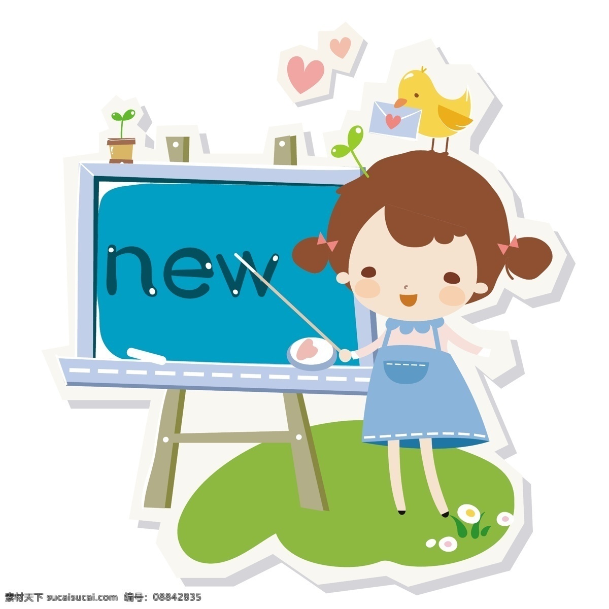 讲课的女孩 女孩 讲课 黑板 卡通人物 卡通插画 卡通动漫 儿童幼儿 矢量人物 矢量素材 白色