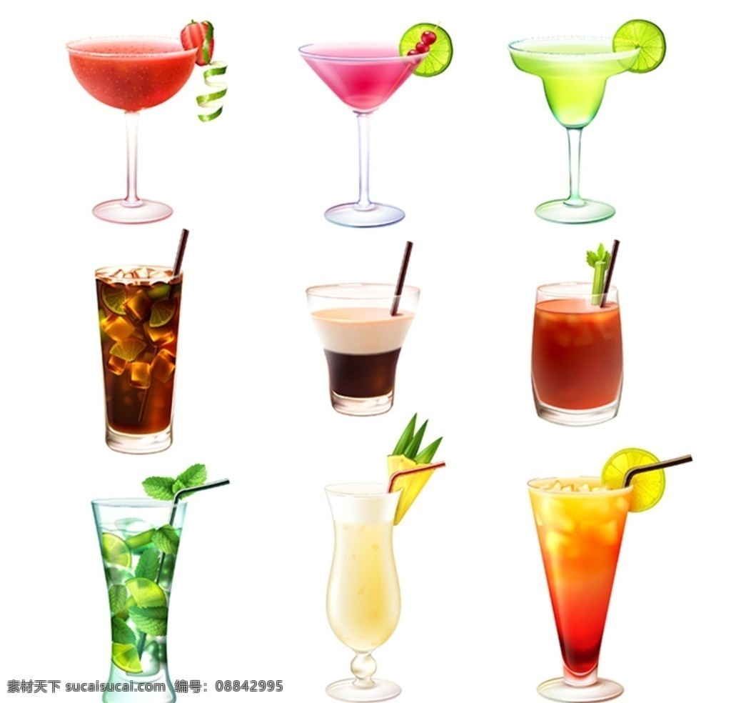 鸡尾酒 图标 矢量 鸡尾酒图标 酒杯矢量素材 高脚杯 柠檬 水果鸡尾酒 可乐 冰块 玻璃杯子 饮料 夏日素材 吸管 eps格式 生活百科 餐饮美食