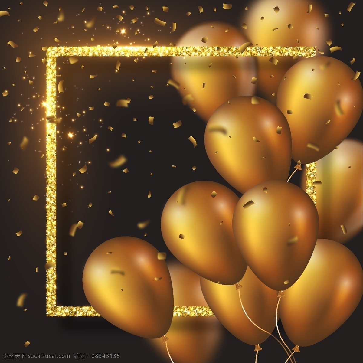 金色 闪耀 立体 气球 边框 金色粒子 发光粒子 方框 框架 金色气球 飘落的碎片 礼花 装饰 派对 狂欢 喜庆背景 浪漫背景 节日背景 海报背景 文化艺术 节日庆祝