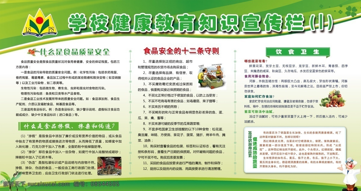 食品安全 宣传栏 学校 健康教育知识 食品质量安全 十二条守则 饮食卫生 展板背景 绿色背景