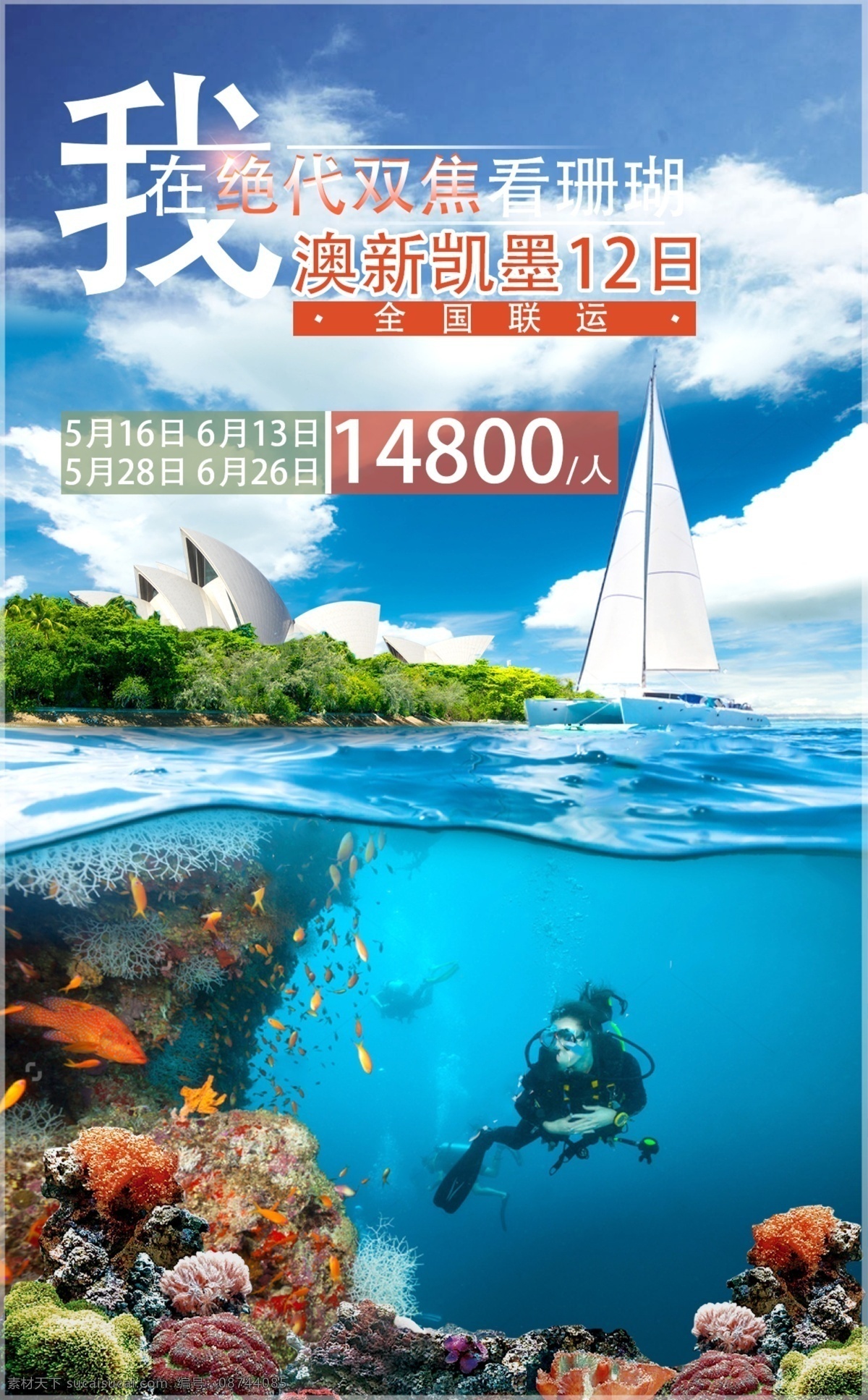 澳新凯看珊瑚 澳洲旅游海报 绝代双礁 关注后下载