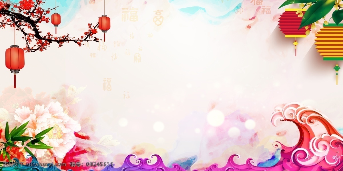 赢 猪年 彩色 祥云 花枝 挂灯 背景 灯笼 舞台 喜庆 背景素材 喜色 新年背景 万事如意 春节素材 新春背景 广告背景素材