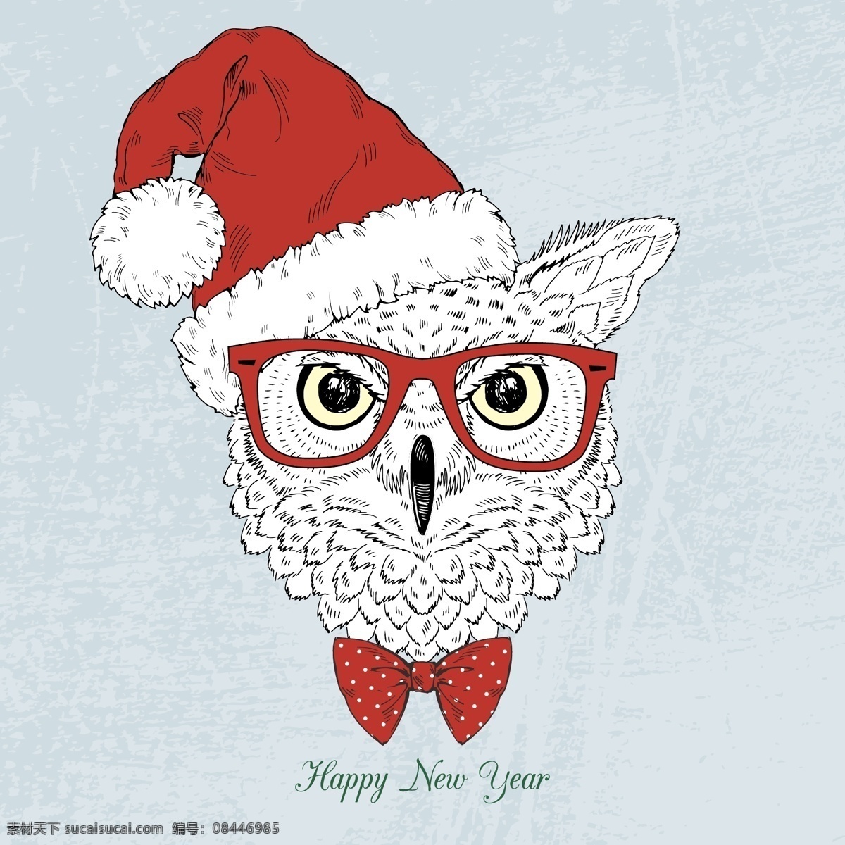 猫头鹰圣诞装 猫头鹰 圣诞装 眼镜 领结 圣诞帽 时尚动物 动物人物 动物 机器人 底纹边框 背景底纹
