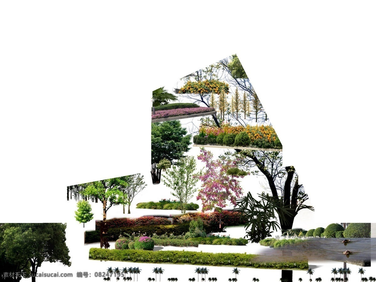 ps后期 灌木 花坛 绿篱 乔木 建筑表现 后期 常用 白色
