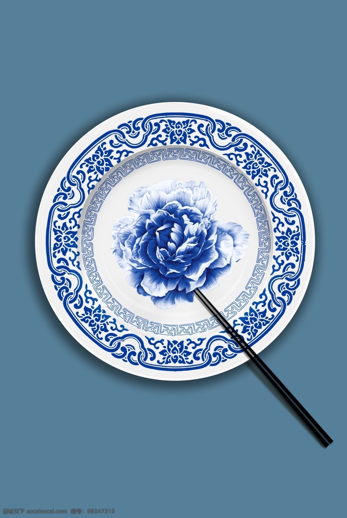 白瓷 盘 筷子 青花瓷 圆盘 白瓷盘 蓝色