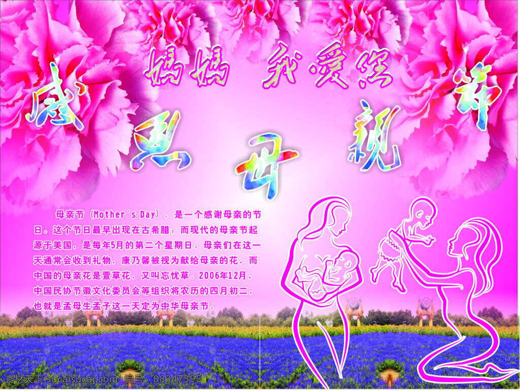 感恩母亲节 妈妈我爱您 康乃馨 紫色