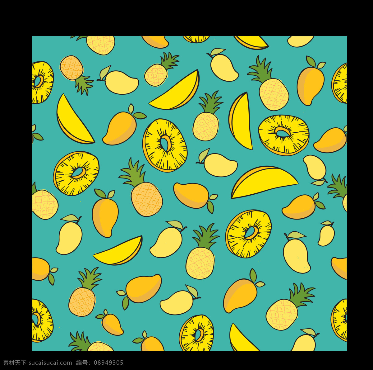 手绘 热带水果 背景 图 透明 菠萝 黄色 芒果 免扣素材 水彩 透明素材 装饰图案