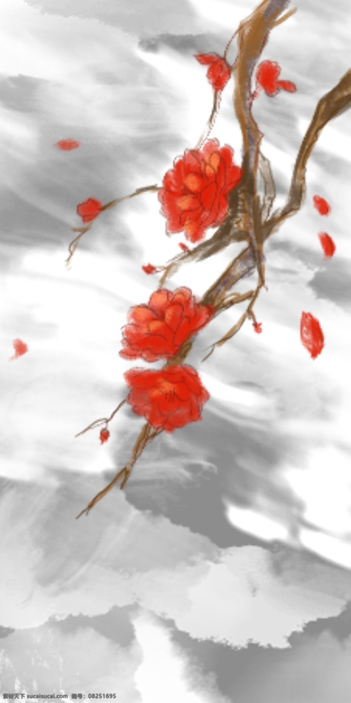 原创 手绘 古风 花 手机壳 古风纹理 水墨 日用品包装