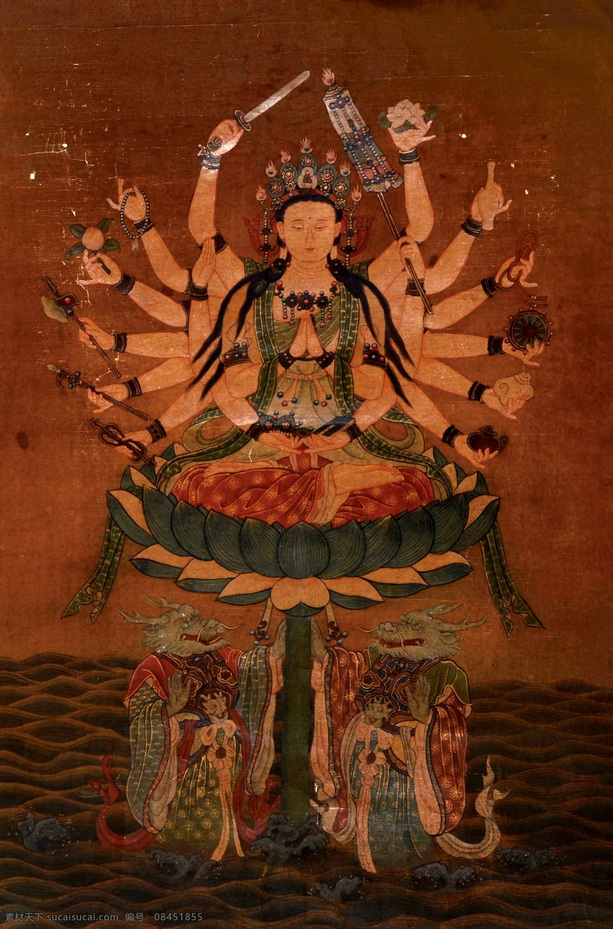 彩墨画 佛教 佛像 工笔 古典 古画 海浪 海水 千手观音 古画设计素材 古画模板下载 宗教 菩萨 大慈大悲 救苦救难 普度众生 莲台 法器 龙王 装饰 民族风 中国元素 高清古画 绘画书法 文化艺术