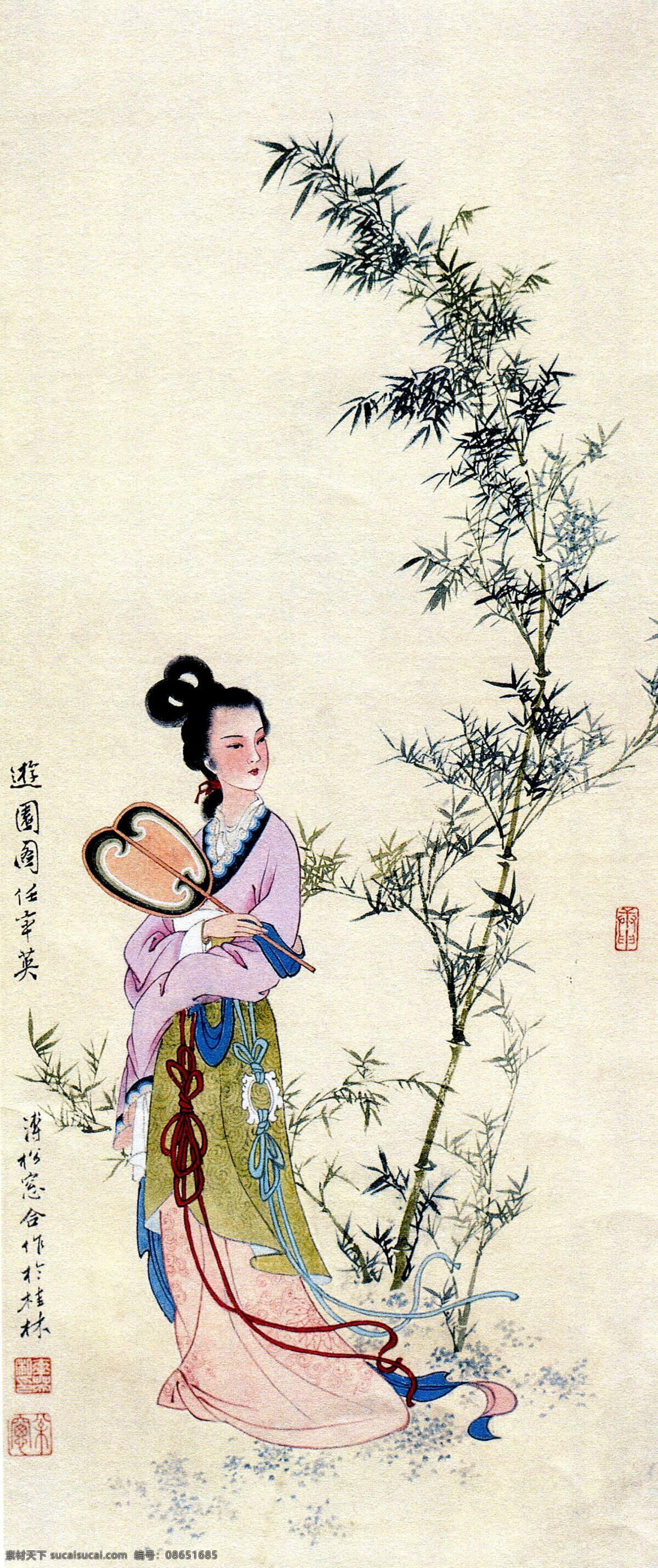表情 草地 动作 发型 服装 工笔画 工笔人物 古代仕女 游园 图 设计素材 模板下载 游园图 美术 绘画 中国画 任率英年画 仕女 佳人 女子 青春 美丽 天生丽质 姿势 扇子 游玩 竹子 书法 印章 年画图集1 绘画书法 文化艺术 装饰素材 雕刻 图案