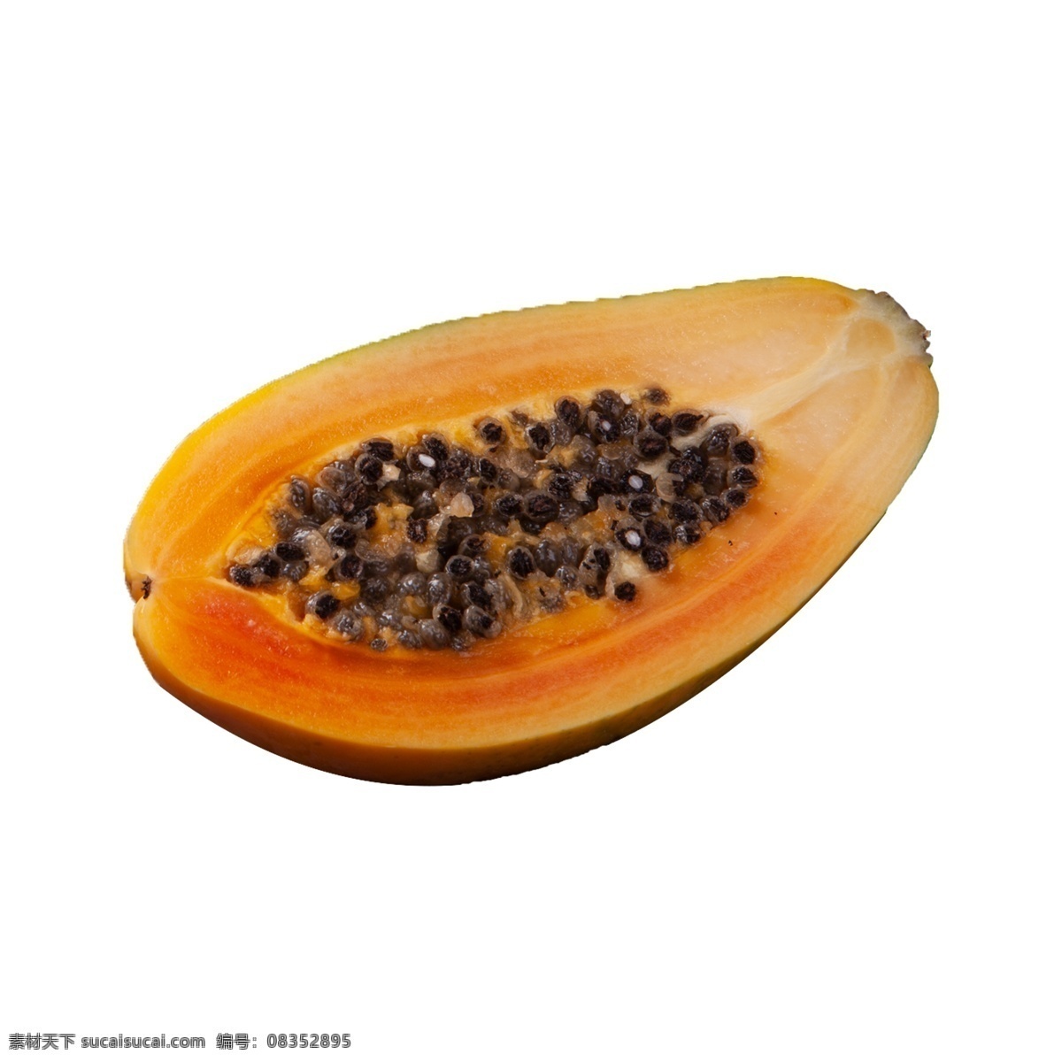 半 新鲜 木瓜 半个木瓜 水果籽 水果 营养 黑色籽 水果肉 维生素 植物 食物 美味