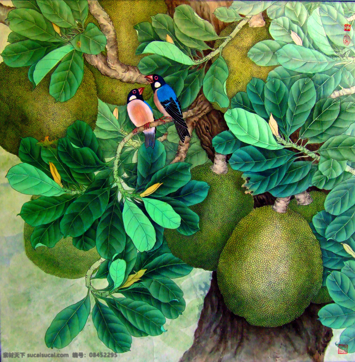 工笔画菠萝蜜 工笔画 鸟 菠萝蜜 绘画书法 文化艺术