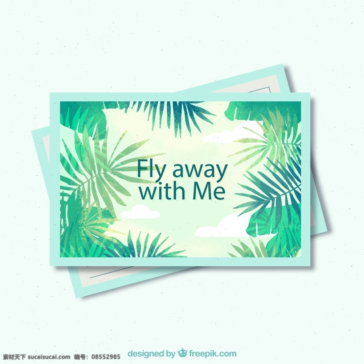热带 树叶 明信片 旅行 水彩 棕榈树叶 矢量 高清图片