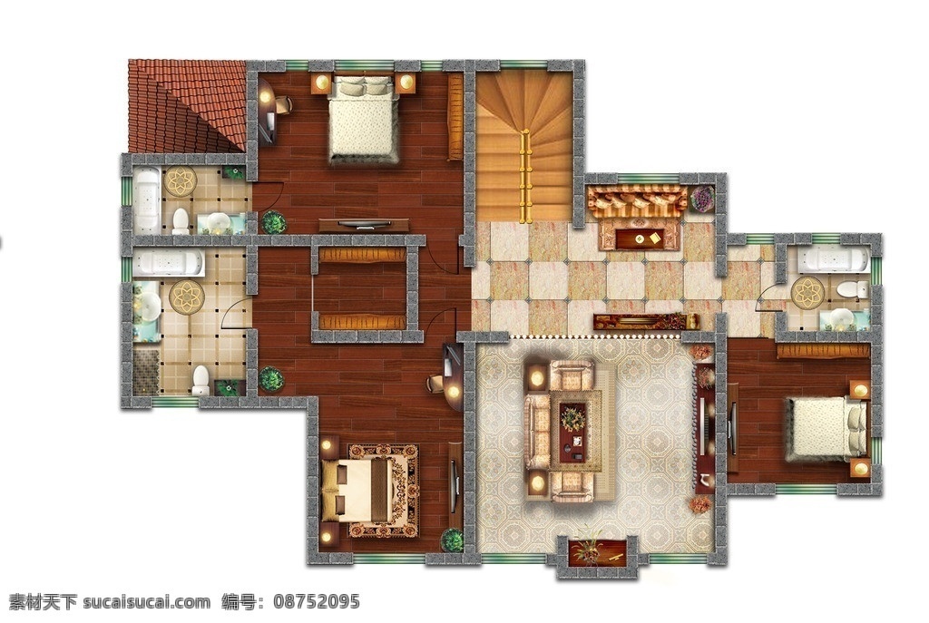 户型图模板 家具 户型图 平面图 地产户型 地板 沙发 浴盆 洗手盆 阁楼 床 房地产广告 广告设计模板 源文件