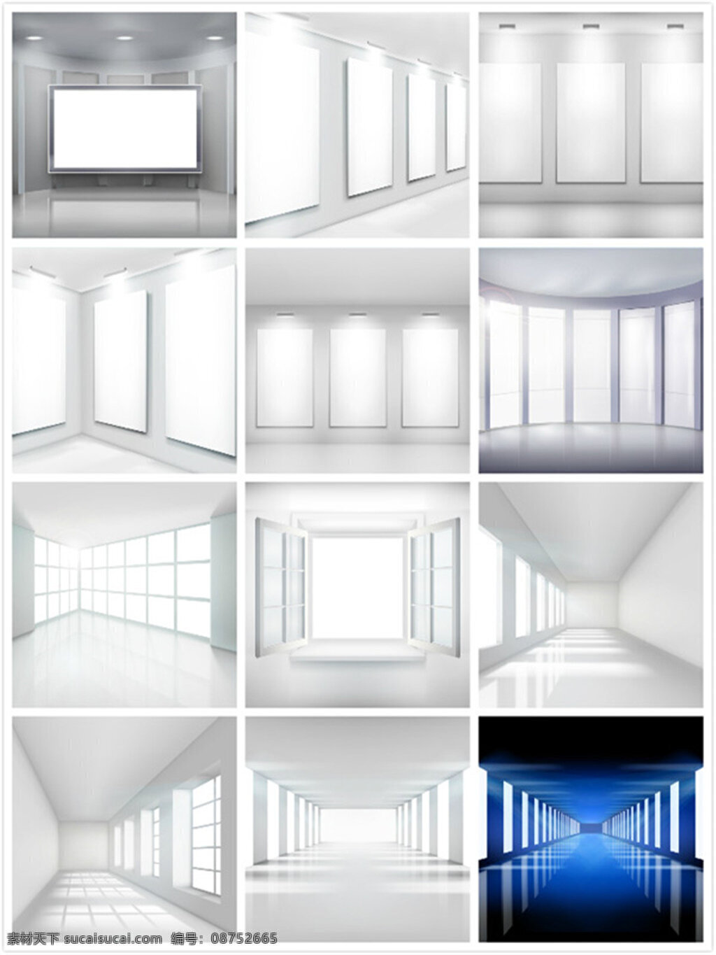 展览馆 展厅 矢量 产品展示 窗台 灯光 光效 射灯 室内效果图 效果图 展板 展台 白色